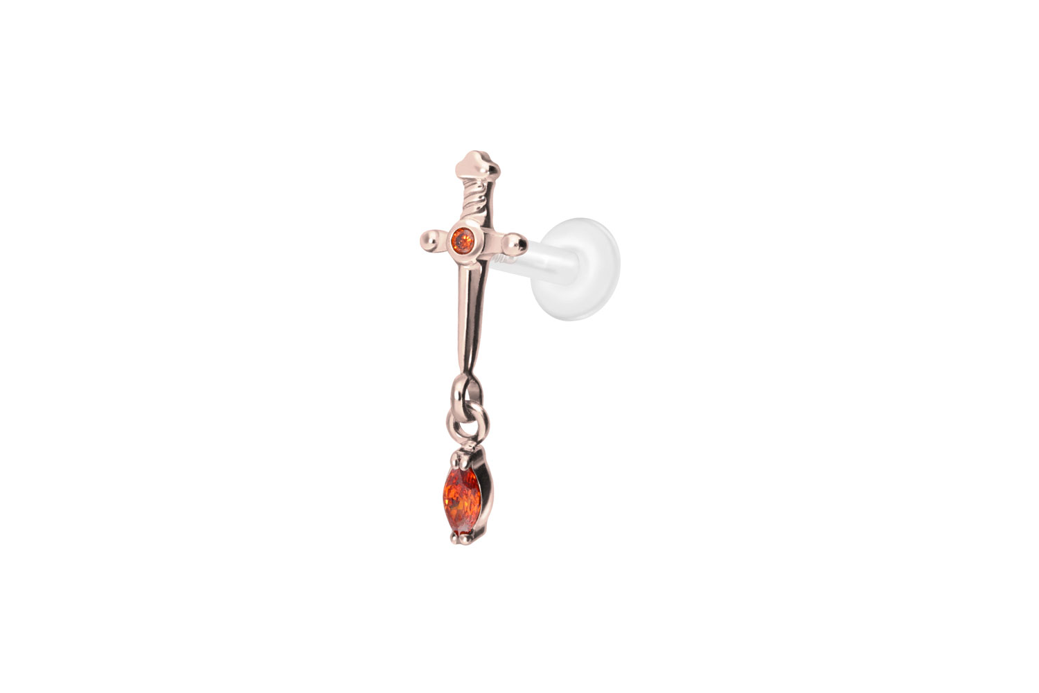 PTFE Labret Piercing mit Innengewinde + Titan-Aufsatz DOLCH + KRISTALLTROPFEN